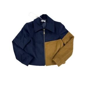 Was Him by Tan France The St Helen Cropped Wool Jacket in Navy & Tan